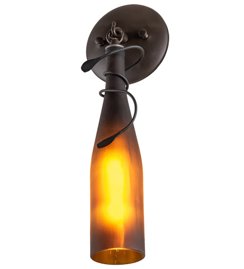 Meyda Lighting Tuscan Vineyard 5" Oil Rubbed Bronze Wall Sconce With Frosted Amber Wine Bottle Shade Glass