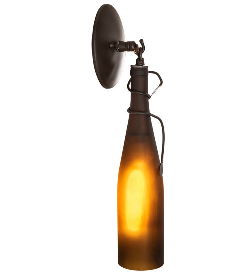Meyda Lighting Tuscan Vineyard 5" Oil Rubbed Bronze Wall Sconce With Frosted Amber Wine Bottle Shade Glass