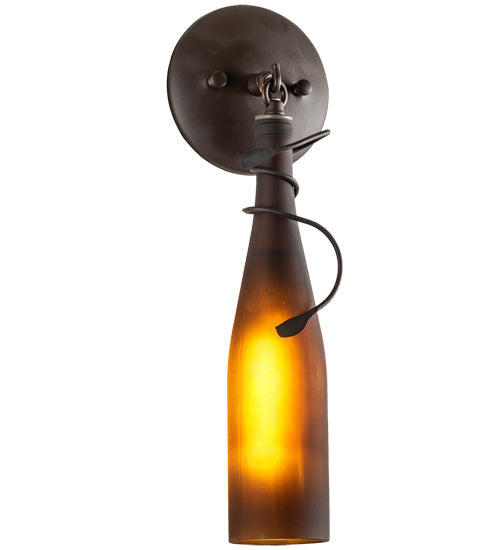 Meyda Lighting Tuscan Vineyard 5" Oil Rubbed Bronze Wall Sconce With Frosted Amber Wine Bottle Shade Glass
