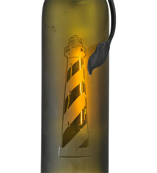 Meyda Lighting Tuscan Vineyard 5" Textured Black Lighthouse Mini Pendant Light With Green Wine Bottle Shade Glass