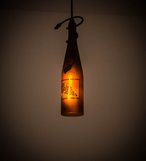 Meyda Lighting Tuscan Vineyard 5" Textured Black Mini Pendant Light With Amber Sandblasted Bottle Shade Glass