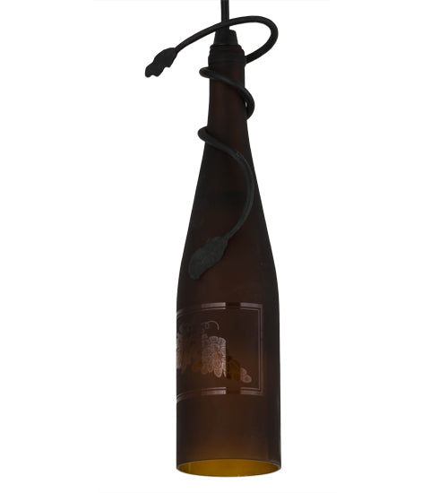 Meyda Lighting Tuscan Vineyard 5" Textured Black Mini Pendant Light With Amber Sandblasted Bottle Shade Glass