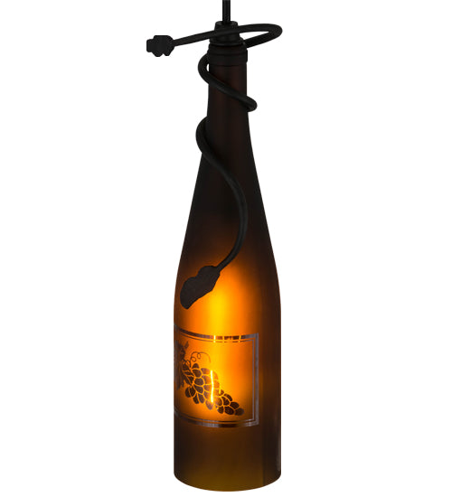 Meyda Lighting Tuscan Vineyard 5" Textured Black Mini Pendant Light With Amber Sandblasted Bottle Shade Glass