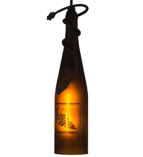 Meyda Lighting Tuscan Vineyard 5" Textured Black Mini Pendant Light With Amber Sandblasted Bottle Shade Glass