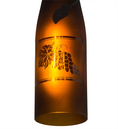 Meyda Lighting Tuscan Vineyard 5" Textured Black Mini Pendant Light With Amber Sandblasted Bottle Shade Glass