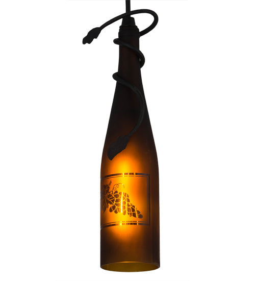 Meyda Lighting Tuscan Vineyard 5" Textured Black Mini Pendant Light With Amber Sandblasted Bottle Shade Glass