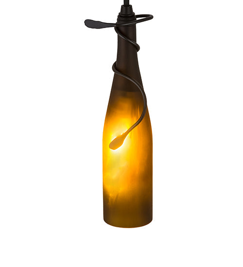 Meyda Lighting Tuscan Vineyard 5" Textured Black Mini Pendant Light With Frosted Amber Wine Bottle Shade Glass