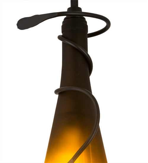 Meyda Lighting Tuscan Vineyard 5" Textured Black Mini Pendant Light With Frosted Amber Wine Bottle Shade Glass