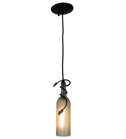 Meyda Lighting Tuscan Vineyard 5" Textured Black Mini Pendant Light With Frosted White Wine Bottle Shade Glass
