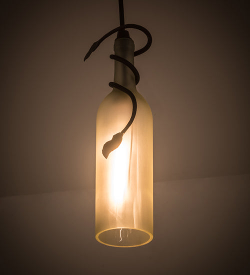 Meyda Lighting Tuscan Vineyard 5" Textured Black Mini Pendant Light With Frosted White Wine Bottle Shade Glass