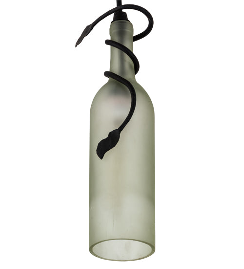 Meyda Lighting Tuscan Vineyard 5" Textured Black Mini Pendant Light With Frosted White Wine Bottle Shade Glass