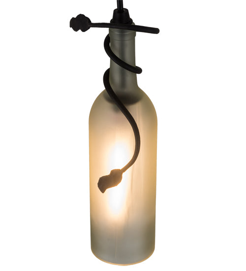 Meyda Lighting Tuscan Vineyard 5" Textured Black Mini Pendant Light With Frosted White Wine Bottle Shade Glass