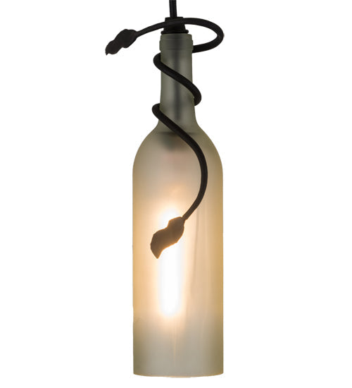 Meyda Lighting Tuscan Vineyard 5" Textured Black Mini Pendant Light With Frosted White Wine Bottle Shade Glass