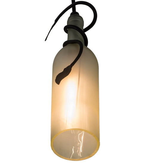 Meyda Lighting Tuscan Vineyard 5" Textured Black Mini Pendant Light With Frosted White Wine Bottle Shade Glass