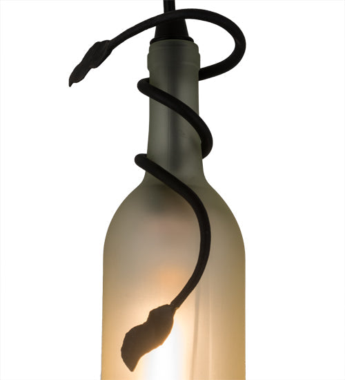 Meyda Lighting Tuscan Vineyard 5" Textured Black Mini Pendant Light With Frosted White Wine Bottle Shade Glass