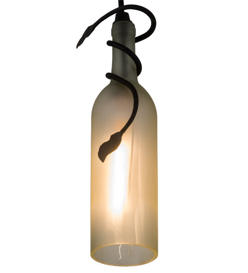 Meyda Lighting Tuscan Vineyard 5" Textured Black Mini Pendant Light With Frosted White Wine Bottle Shade Glass