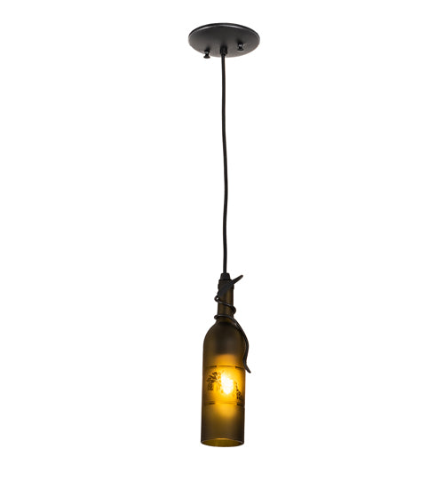 Meyda Lighting Tuscan Vineyard 5" Textured Black Mini Pendant Light With Green Wine Bottle Shade Glass