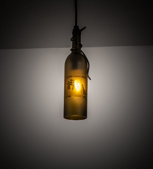 Meyda Lighting Tuscan Vineyard 5" Textured Black Mini Pendant Light With Green Wine Bottle Shade Glass