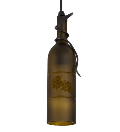 Meyda Lighting Tuscan Vineyard 5" Textured Black Mini Pendant Light With Green Wine Bottle Shade Glass