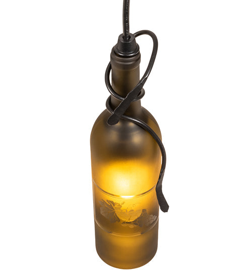 Meyda Lighting Tuscan Vineyard 5" Textured Black Mini Pendant Light With Green Wine Bottle Shade Glass