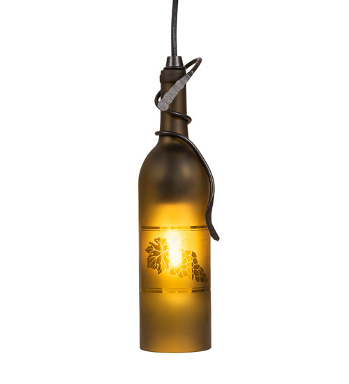 Meyda Lighting Tuscan Vineyard 5" Textured Black Mini Pendant Light With Green Wine Bottle Shade Glass