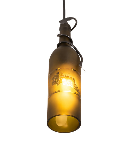 Meyda Lighting Tuscan Vineyard 5" Textured Black Mini Pendant Light With Green Wine Bottle Shade Glass