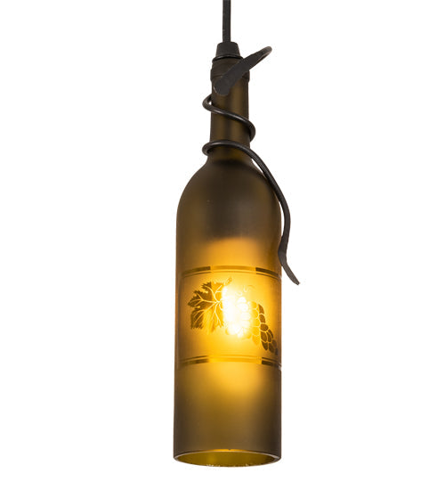 Meyda Lighting Tuscan Vineyard 5" Textured Black Mini Pendant Light With Green Wine Bottle Shade Glass