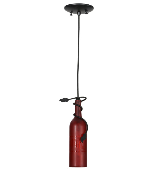 Meyda Lighting Tuscan Vineyard 5" Textured Black Mini Pendant Light With Red Wine Bottle Shade Glass