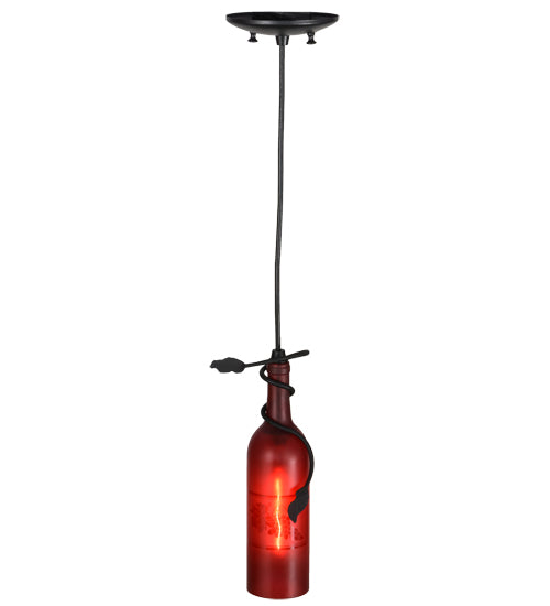 Meyda Lighting Tuscan Vineyard 5" Textured Black Mini Pendant Light With Red Wine Bottle Shade Glass
