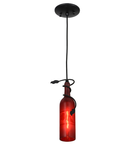Meyda Lighting Tuscan Vineyard 5" Textured Black Mini Pendant Light With Red Wine Bottle Shade Glass