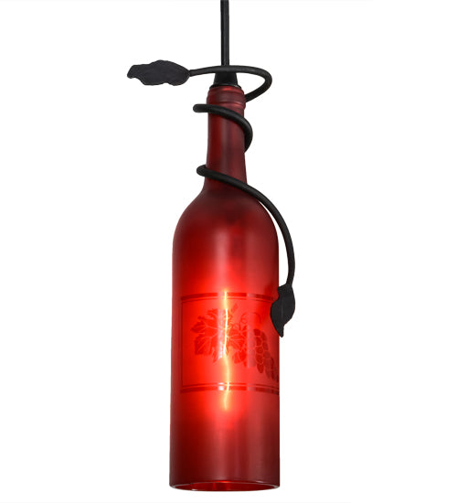 Meyda Lighting Tuscan Vineyard 5" Textured Black Mini Pendant Light With Red Wine Bottle Shade Glass