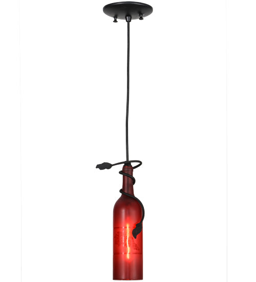 Meyda Lighting Tuscan Vineyard 5" Textured Black Mini Pendant Light With Red Wine Bottle Shade Glass
