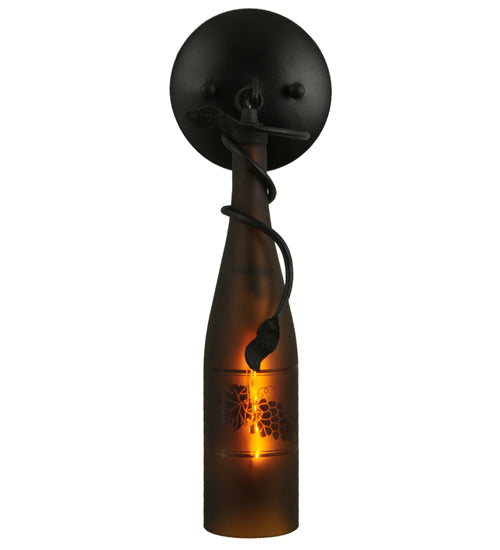 Meyda Lighting Tuscan Vineyard 5" Textured Black Wall Sconce With Amber Wine Bottle Shade Glass