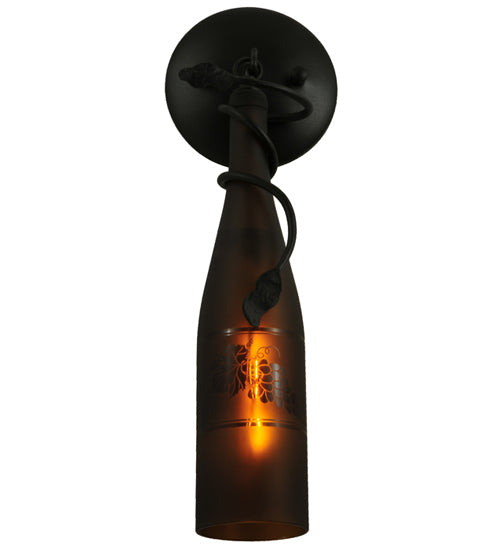 Meyda Lighting Tuscan Vineyard 5" Textured Black Wall Sconce With Amber Wine Bottle Shade Glass