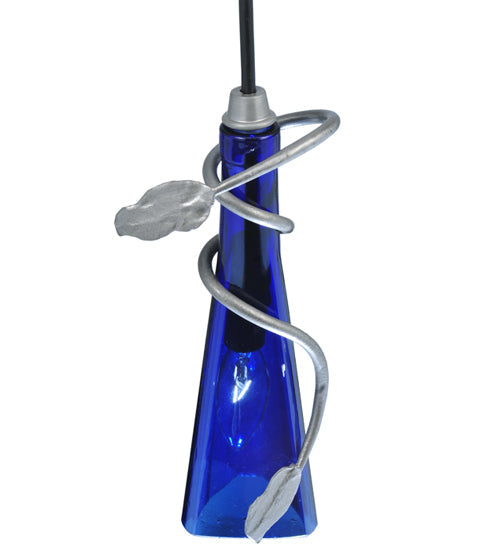 Meyda Lighting Tuscan Vineyard 5" Wrought Iron Nickel Mini Pendant Light With Blue Wine Bottle Shade Glass