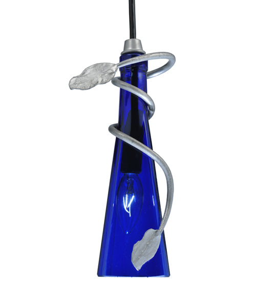 Meyda Lighting Tuscan Vineyard 5" Wrought Iron Nickel Mini Pendant Light With Blue Wine Bottle Shade Glass