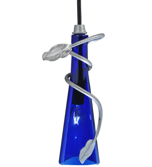 Meyda Lighting Tuscan Vineyard 5" Wrought Iron Nickel Mini Pendant Light With Blue Wine Bottle Shade Glass
