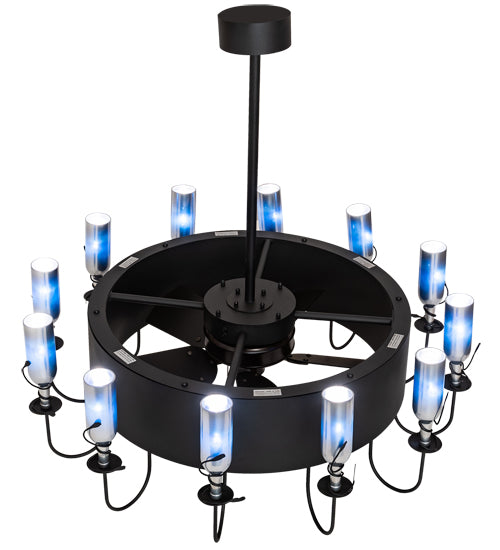 Meyda Lighting Tuscan Vineyard 50" 12-Light Textured Black Chandelier With Chrome Wine Bottle Shade and Fan