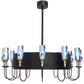 Meyda Lighting Tuscan Vineyard 50" 12-Light Textured Black Chandelier With Chrome Wine Bottle Shade and Fan