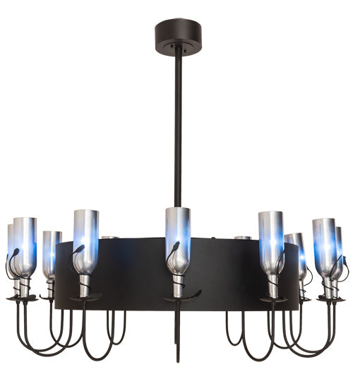 Meyda Lighting Tuscan Vineyard 50" 12-Light Textured Black Chandelier With Chrome Wine Bottle Shade and Fan