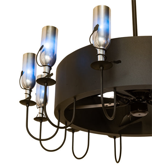 Meyda Lighting Tuscan Vineyard 50" 12-Light Textured Black Chandelier With Chrome Wine Bottle Shade and Fan