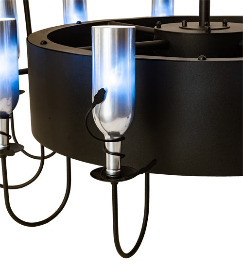 Meyda Lighting Tuscan Vineyard 50" 12-Light Textured Black Chandelier With Chrome Wine Bottle Shade and Fan