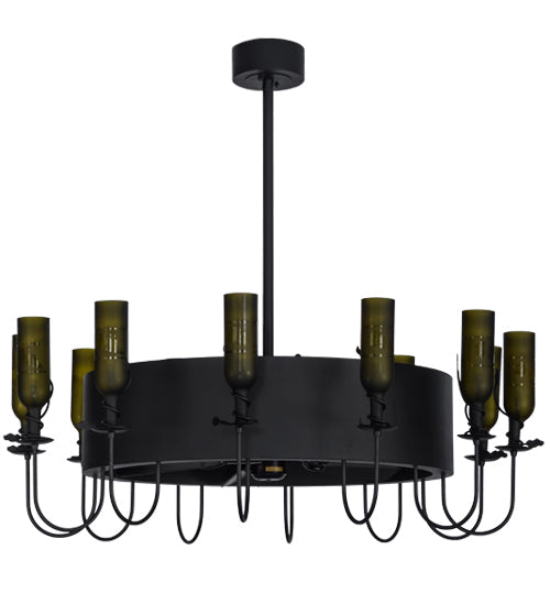 Meyda Lighting Tuscan Vineyard 50" 12-Light Textured Black Etched Grapes Chandelier With Grapes Shade Glass and Black Fan
