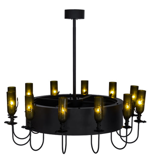 Meyda Lighting Tuscan Vineyard 50" 12-Light Textured Black Etched Grapes Chandelier With Grapes Shade Glass and Black Fan