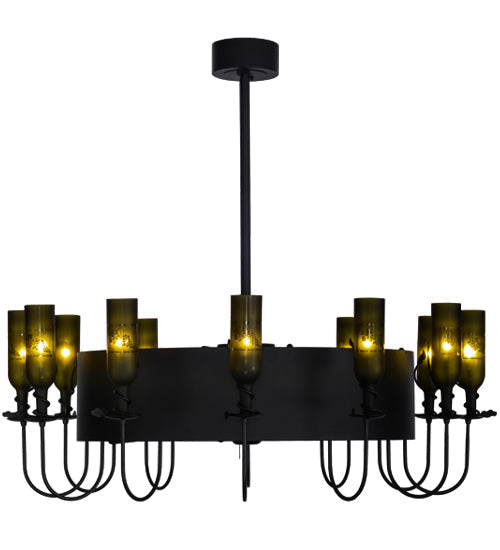 Meyda Lighting Tuscan Vineyard 50" 12-Light Textured Black Etched Grapes Chandelier With Grapes Shade Glass and Black Fan