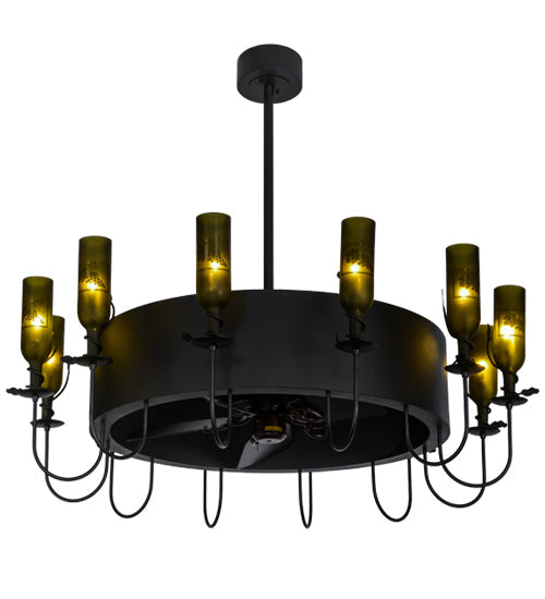 Meyda Lighting Tuscan Vineyard 50" 12-Light Textured Black Etched Grapes Chandelier With Grapes Shade Glass and Black Fan