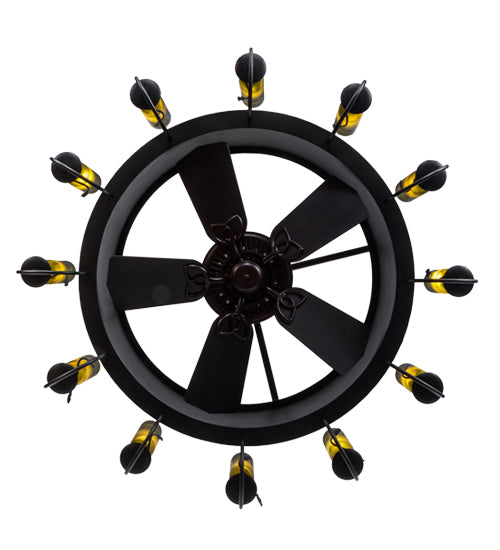 Meyda Lighting Tuscan Vineyard 50" 12-Light Textured Black Etched Grapes Chandelier With Grapes Shade Glass and Black Fan