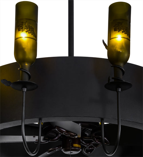 Meyda Lighting Tuscan Vineyard 50" 12-Light Textured Black Etched Grapes Chandelier With Grapes Shade Glass and Black Fan