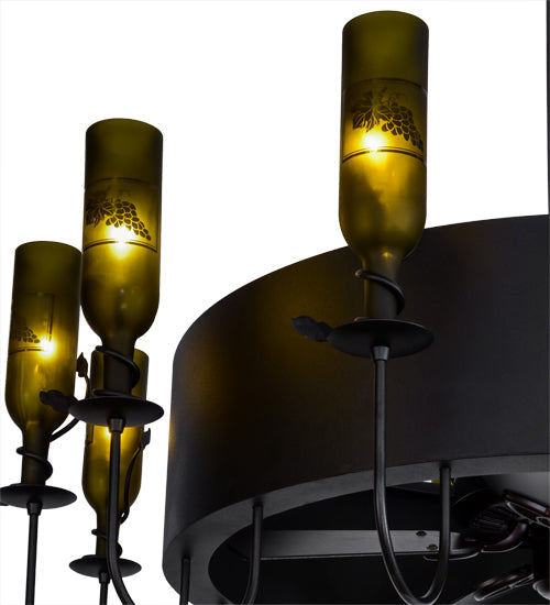 Meyda Lighting Tuscan Vineyard 50" 12-Light Textured Black Etched Grapes Chandelier With Grapes Shade Glass and Black Fan