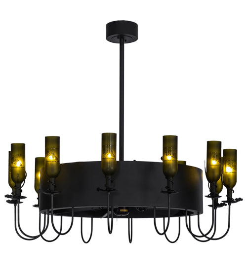 Meyda Lighting Tuscan Vineyard 50" 12-Light Textured Black Etched Grapes Chandelier With Grapes Shade Glass and Black Fan